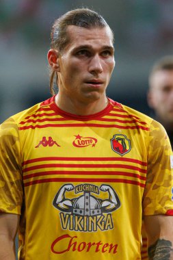 Peter Kovacik PKO BP Ekstraklasa maçı sırasında Stadion Zaglebia Lubin 'deki Zaglebie Lubin ve Jagiellonia Bialystok takımları arasında (Maciej Rogowski)