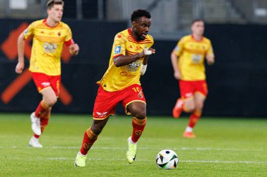 PKO BP Ekstraklasa maçında Afimico Pululu Stadion Zaglebia Lubin 'deki Zaglebie Lubin ve Jagiellonia Bialystok takımları arasında oynadı (Maciej Rogowski)