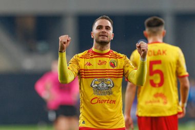 İsa İmaz, Stadyum Zaglebia Lubin 'deki Zaglebie Lubin ve Jagiellonia Bialystok takımları arasında oynanan PKO BP Ekstraklasa maçında gol attıktan sonra kutlama yaparken görüldü (Maciej Rogowski)