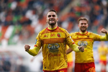 İsa İmaz, Stadyum Zaglebia Lubin 'deki Zaglebie Lubin ve Jagiellonia Bialystok takımları arasında oynanan PKO BP Ekstraklasa maçında gol attıktan sonra kutlama yaparken görüldü (Maciej Rogowski)