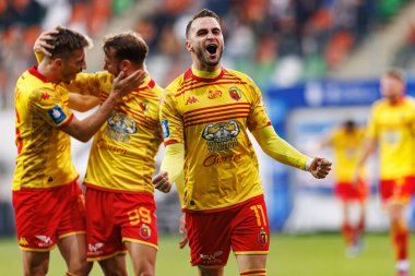 İsa İmaz, Stadyum Zaglebia Lubin 'deki Zaglebie Lubin ve Jagiellonia Bialystok takımları arasında oynanan PKO BP Ekstraklasa maçında gol attıktan sonra kutlama yaparken görüldü (Maciej Rogowski)