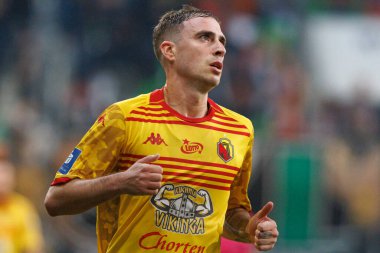 Adrian Dieguez PKO BP Ekstraklasa maçı sırasında Stadion Zaglebia Lubin 'deki Zaglebie Lubin ve Jagiellonia Bialystok takımları arasında (Maciej Rogowski)