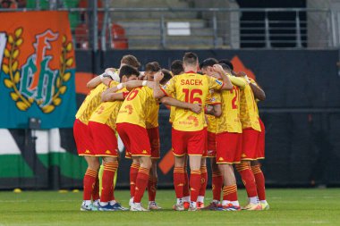 Zaglebie Lubin ve Jagiellonia Bialystok takımları arasında oynanan PKO BP Ekstraklasa maçında Jagiellonia oyuncuları Stadion Zaglebia Lubin 'de (Maciej Rogowski)