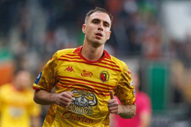 Adrian Dieguez PKO BP Ekstraklasa maçı sırasında Stadion Zaglebia Lubin 'deki Zaglebie Lubin ve Jagiellonia Bialystok takımları arasında (Maciej Rogowski)