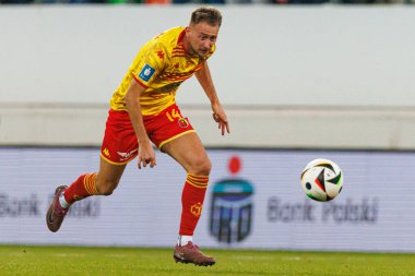 Jaroslaw Kubicki PKO BP Ekstraklasa maçında Stadion Zaglebia Lubin 'deki Zaglebie Lubin ve Jagiellonia Bialystok takımları arasında oynadı (Maciej Rogowski)