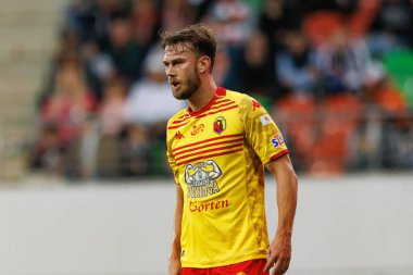 Kristoffer Normann Hansen PKO BP Ekstraklasa maçı sırasında Stadion Zaglebia Lubin 'deki Zaglebie Lubin ve Jagiellonia Bialystok takımları arasında (Maciej Rogowski)