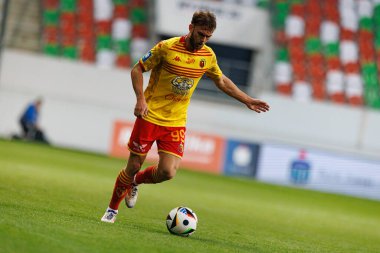 Kristoffer Normann Hansen PKO BP Ekstraklasa maçı sırasında Stadion Zaglebia Lubin 'deki Zaglebie Lubin ve Jagiellonia Bialystok takımları arasında (Maciej Rogowski)