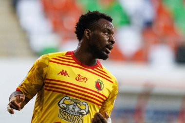 PKO BP Ekstraklasa maçında Afimico Pululu Stadion Zaglebia Lubin 'deki Zaglebie Lubin ve Jagiellonia Bialystok takımları arasında oynadı (Maciej Rogowski)