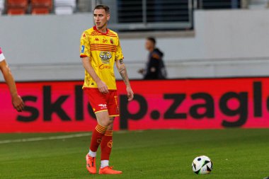 Adrian Dieguez PKO BP Ekstraklasa maçı sırasında Stadion Zaglebia Lubin 'deki Zaglebie Lubin ve Jagiellonia Bialystok takımları arasında (Maciej Rogowski)