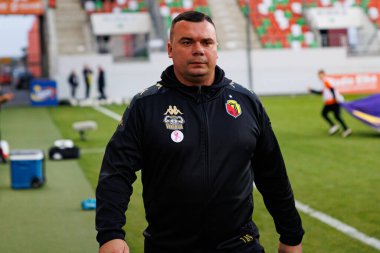 Adrian Siemieniec PKO BP Ekstraklasa maçı sırasında Stadion Zaglebia Lubin 'deki Zaglebie Lubin ve Jagiellonia Bialystok takımları (Maciej Rogowski)