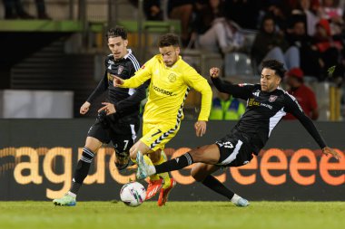 Nuno Moreira, Ruben Macedo, Rafael Brito, Estadio Belediyesi Rio Maior 'daki (Maciej Rogowski) Casa Pia ve CD Nacional takımları arasında oynanan Liga Portekiz maçı sırasında görüldü.)