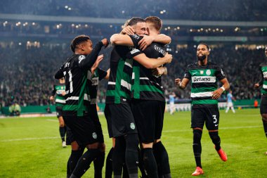 Viktor Gyokeres, UEFA Şampiyonlar Ligi maçında attığı golün ardından Manchester City FC (Maciej Rogowski)