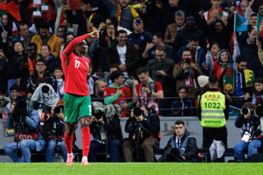 Rafael Leao, Estadio do Dragao 'da Portekiz ve Polonya milli takımları arasında oynanan UEFA Milletler Ligi maçında gol attıktan sonra kutlama yaparken görüldü (Maciej Rogowski)