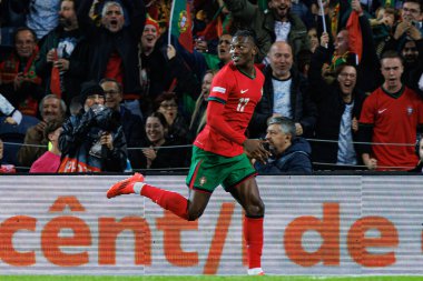 Rafael Leao, Estadio do Dragao 'da Portekiz ve Polonya milli takımları arasında oynanan UEFA Milletler Ligi maçında gol attıktan sonra kutlama yaparken görüldü (Maciej Rogowski)