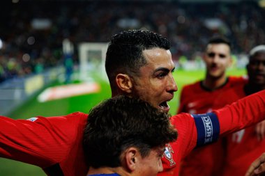 Cristiano Ronaldo, Estadio do Dragao 'daki Portekiz ve Polonya milli takımları arasında oynanan UEFA Milletler Ligi maçında gol attıktan sonra kutlama yaparken görüldü (Maciej Rogowski)