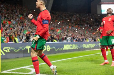 Cristiano Ronaldo, Estadio do Dragao 'daki Portekiz ve Polonya milli takımları arasında oynanan UEFA Milletler Ligi maçında gol attıktan sonra kutlama yaparken görüldü (Maciej Rogowski)