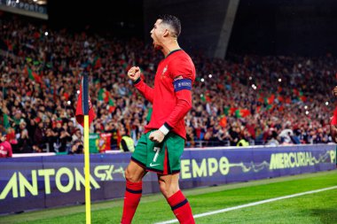 Cristiano Ronaldo, Estadio do Dragao 'daki Portekiz ve Polonya milli takımları arasında oynanan UEFA Milletler Ligi maçında gol attıktan sonra kutlama yaparken görüldü (Maciej Rogowski)