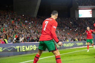 Cristiano Ronaldo, Estadio do Dragao 'daki Portekiz ve Polonya milli takımları arasında oynanan UEFA Milletler Ligi maçında gol attıktan sonra kutlama yaparken görüldü (Maciej Rogowski)