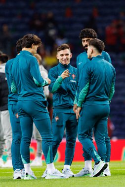 Portekiz 'in oyuncuları ve Francisco Conceicao ortada UEFA Uluslar Ligi maçında Portekiz ve Polonya milli takımları arasında Estadio do Dragao' da görüldü (Maciej Rogowski)