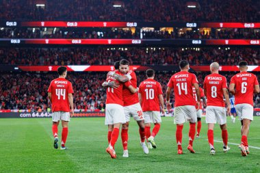 Benfica takımı, Estadio Da Luz 'daki (Maciej Rogowski) SL Benfica ve FC Porto takımları arasında oynanan Liga Portekiz maçında Angel Di Maria' nın attığı golü kutlarken görüldü.)