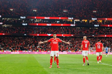 Angel Di Maria, Liga Portekiz maçında SL Benfica ve FC Porto takımları arasında Estadio Da Luz 'da gol attıktan sonra kutlama yaparken görüldü (Maciej Rogowski)