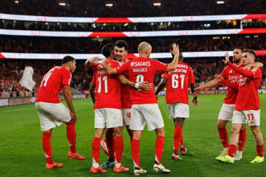 Benfica takımı, Estadio Da Luz 'daki (Maciej Rogowski) SL Benfica ve FC Porto takımları arasında oynanan Liga Portekiz maçında Angel Di Maria' nın attığı golü kutlarken görüldü.)