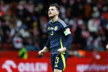 Andrew Robertson, Polonya ve İskoçya milli takımları arasında oynanan UEFA Uluslar Ligi maçında gol attıktan sonra PGE Narodowy 'da (Maciej Rogowski)