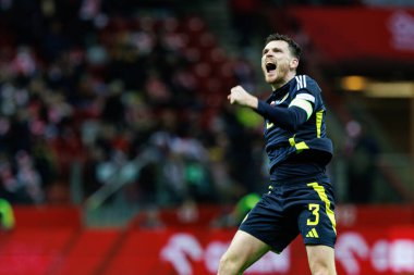 Andrew Robertson, Polonya ve İskoçya milli takımları arasında oynanan UEFA Uluslar Ligi maçında gol attıktan sonra PGE Narodowy 'da (Maciej Rogowski)