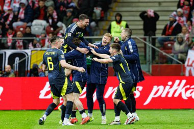 Andrew Robertson, Polonya ve İskoçya milli takımları arasında oynanan UEFA Uluslar Ligi maçında gol attıktan sonra PGE Narodowy 'da (Maciej Rogowski)