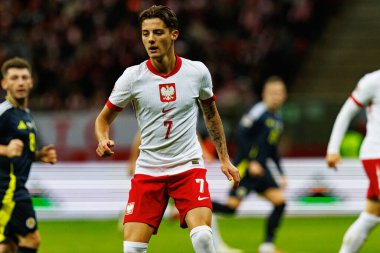 Kacper Urbanski, Polonya ve İskoçya milli takımları arasında PGE Narodowy 'de oynanan UEFA Uluslar Ligi maçında görüldü (Maciej Rogowski)