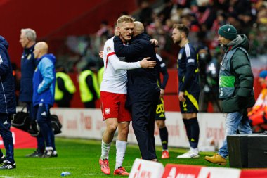 Karol Swiderski, Michal Probierz, Polonya ve İskoçya milli takımları arasında oynanan UEFA Uluslar Ligi maçında PGE Narodowy 'de (Maciej Rogowski)