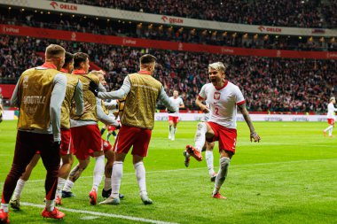 Kamil Piatkowski, Polonya ve İskoçya milli takımları arasında oynanan UEFA Milletler Ligi maçında gol attıktan sonra PGE Narodowy 'da (Maciej Rogowski)