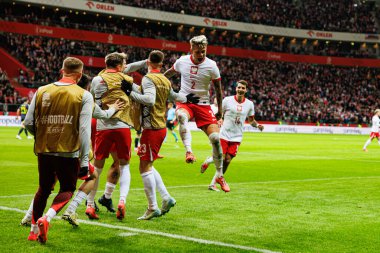 Kamil Piatkowski, Polonya ve İskoçya milli takımları arasında oynanan UEFA Milletler Ligi maçında gol attıktan sonra PGE Narodowy 'da (Maciej Rogowski)