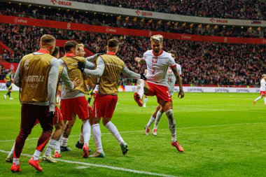 Kamil Piatkowski, Polonya ve İskoçya milli takımları arasında oynanan UEFA Milletler Ligi maçında gol attıktan sonra PGE Narodowy 'da (Maciej Rogowski)