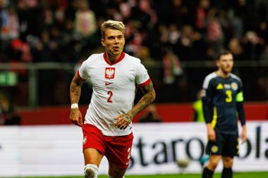 Kamil Piatkowski, Polonya ve İskoçya milli takımları arasında oynanan UEFA Milletler Ligi maçında gol attıktan sonra PGE Narodowy 'da (Maciej Rogowski)