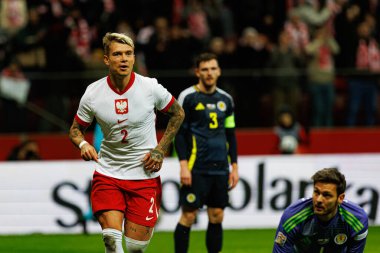 Kamil Piatkowski, Polonya ve İskoçya milli takımları arasında oynanan UEFA Milletler Ligi maçında gol attıktan sonra PGE Narodowy 'da (Maciej Rogowski)