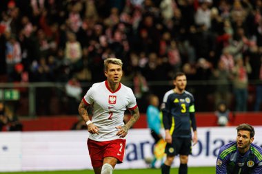 Kamil Piatkowski, Polonya ve İskoçya milli takımları arasında oynanan UEFA Milletler Ligi maçında gol attıktan sonra PGE Narodowy 'da (Maciej Rogowski)