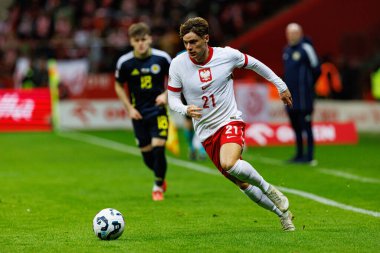 Nicola Zalewski, Polonya ve İskoçya milli takımları arasında PGE Narodowy 'de oynanan UEFA Uluslar Ligi maçında görüldü (Maciej Rogowski)