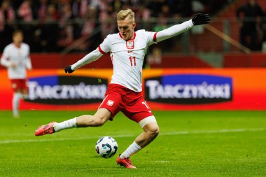 Karol Swiderski, Polonya ve İskoçya milli takımları arasında PGE Narodowy 'de oynanan UEFA Uluslar Ligi maçında görüldü (Maciej Rogowski)