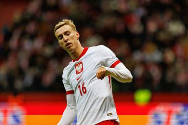 Adam Buksa, Polonya ve İskoçya milli takımları arasında oynanan UEFA Uluslar Ligi maçı sırasında PGE Narodowy 'da görüldü (Maciej Rogowski)