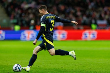Andrew Robertson, UEFA Uluslar Ligi maçında Polonya ve İskoçya milli takımları arasında PGE Narodowy 'da görüldü (Maciej Rogowski)