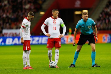 Sebastian Szymanski, Piotr Zielinski, Polonya ve İskoçya milli takımları arasındaki UEFA Uluslar Ligi maçında PGE Narodowy 'de (Maciej Rogowski)