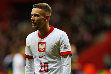 Sebastian Szymanski, Polonya ve İskoçya milli takımları arasında PGE Narodowy 'de oynanan UEFA Uluslar Ligi maçında görüldü (Maciej Rogowski)