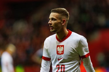 Sebastian Szymanski, Polonya ve İskoçya milli takımları arasında PGE Narodowy 'de oynanan UEFA Uluslar Ligi maçında görüldü (Maciej Rogowski)