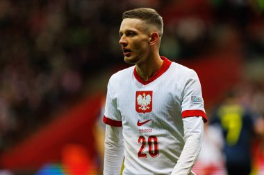 Sebastian Szymanski, Polonya ve İskoçya milli takımları arasında PGE Narodowy 'de oynanan UEFA Uluslar Ligi maçında görüldü (Maciej Rogowski)