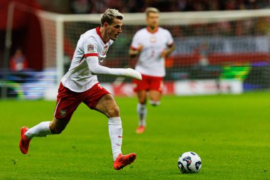 Jakub Kaminski, Polonya ve İskoçya milli takımları arasında PGE Narodowy 'de oynanan UEFA Uluslar Ligi maçında görüldü (Maciej Rogowski)