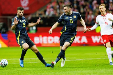 Grant Hanley, John Souttar UEFA Uluslar Ligi maçında PGE Narodowy 'de Polonya ve İskoçya milli takımları arasında görüldü (Maciej Rogowski)