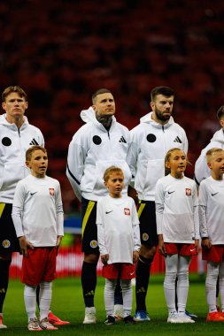 Scott McTominay, Lyndon Dykes, Grant Hanley, Polonya ve İskoçya milli takımları arasında oynanan UEFA Uluslar Ligi maçında PGE Narodowy 'da görüldü (Maciej Rogowski)