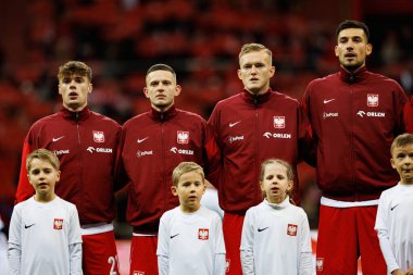 Nicola Zalewski, Sebastian Szymanski, Karol Swiderski, Jakub Moder, UEFA Uluslar Ligi maçında Polonya ve İskoçya milli takımları arasında PGE Narodowy 'da görüldü (Maciej Rogowski)