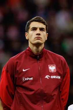 Jakub Kiwior, Polonya ve İskoçya milli takımları arasında PGE Narodowy 'de oynanan UEFA Uluslar Ligi maçı sırasında görüldü (Maciej Rogowski)